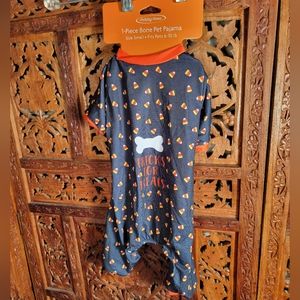 Halloween "Tricks For Treats" Black with Candy Corn Print Dog Pajamas, Size S